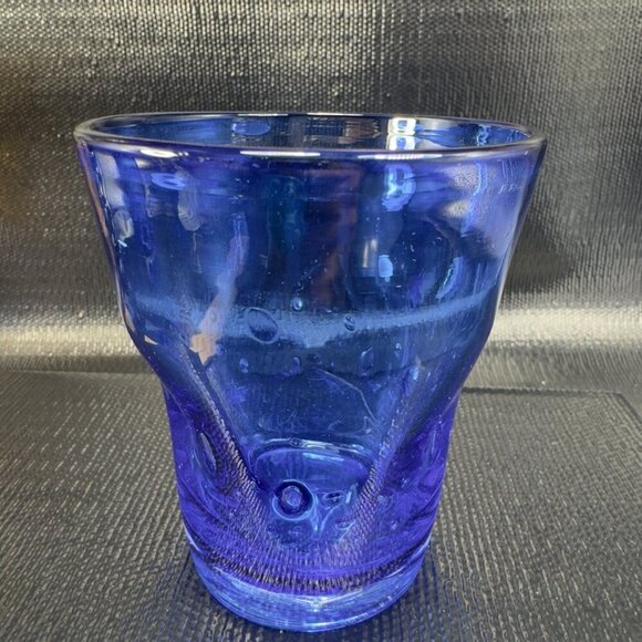 Hudson Grace Henri Tumbler Glasses Controlled Bubbles Pinched Dark Blue Set 2 - Picture 6 of 15